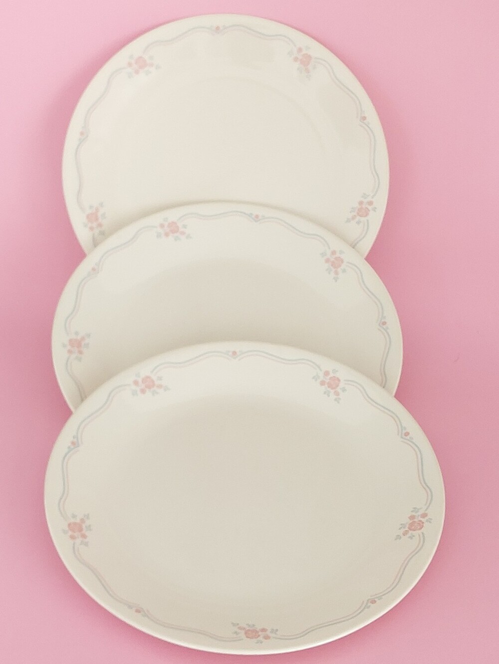 Set of 3 Vintage Corelle English Breakfast Dinner Plates 10.25” Pink Rose